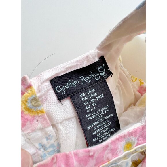 Baby Girl CYNTHIA ROWLEY Pink Yellow Floral Cotton A-Line Tent Dress, Size 24M - Picture 7 of 9